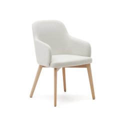 Chaise Nelida en tissu chenille beige et bois de hêtre, finition naturelle