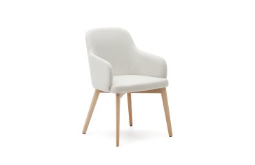 Chaise Nelida en tissu chenille beige et bois de hêtre, finition naturelle