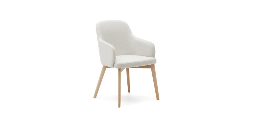 Chaise Nelida en tissu chenille beige et bois de hêtre, finition naturelle