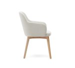 Chaise Nelida en tissu chenille beige et bois de hêtre, finition naturelle