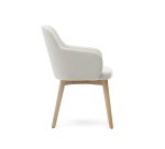 Chaise Nelida en tissu chenille beige et bois de hêtre, finition naturelle