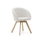 Chaise giratoire Marvinen chenille beige et pieds en bois de chêne finition naturelle