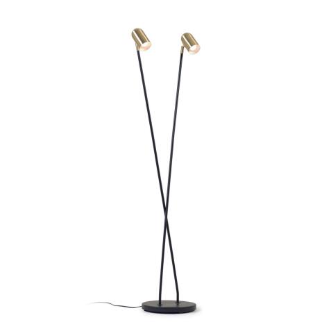 Lampadaire Clemence en métal noir et abat-jour finition dorée