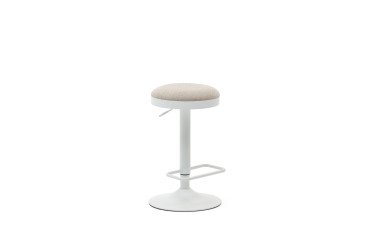 Tabouret Zaib en chenille beige et acier blanc mat hauteur 58-80 cm