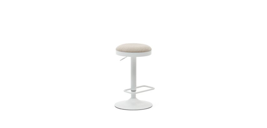 Zaib stool in beige chenille and matt white steel height 58-80 cm