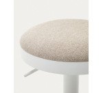 Tabouret Zaib en chenille beige et acier blanc mat hauteur 58-80 cm
