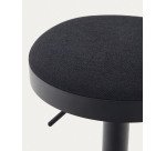 Tabouret Zaib en chenille noir et acier noir mat hauteur 58-80 cm