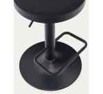 Tabouret Zaib en chenille noir et acier noir mat hauteur 58-80 cm