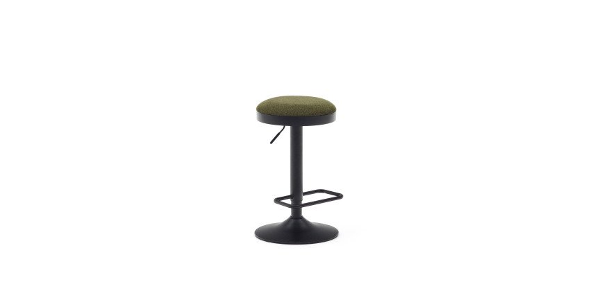 Tabouret Zaib en chenille vert foncé et acier noir mat hauteur 58-80 cm