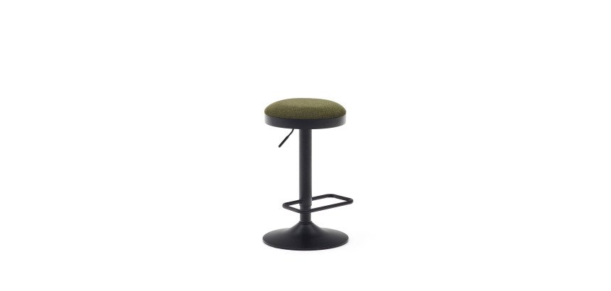 Tabouret Zaib en chenille vert foncé et acier noir mat hauteur 58-80 cm