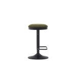Tabouret Zaib en chenille vert foncé et acier noir mat hauteur 58-80 cm