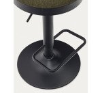 Tabouret Zaib en chenille vert foncé et acier noir mat hauteur 58-80 cm