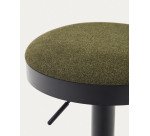 Tabouret Zaib en chenille vert foncé et acier noir mat hauteur 58-80 cm