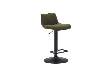 Tabouret Zenda en chenille vert foncé et acier noir mat hauteur  81-102 cm