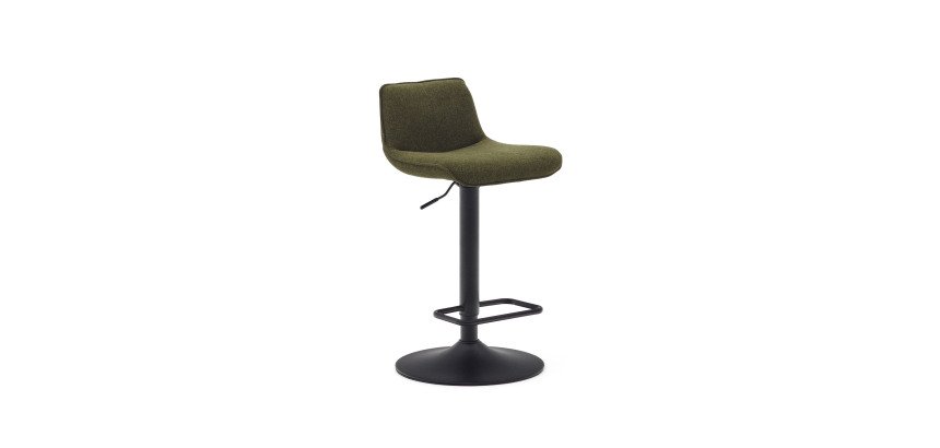 Tabouret Zenda en chenille vert foncé et acier noir mat hauteur  81-102 cm