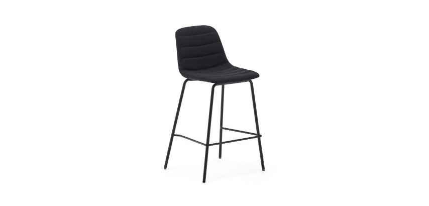 Tabouret  Zunilda en chenille noir  et acier avec finition noir mat hauteur 65 cm
