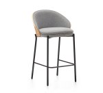 Taburete Eamy gris claro chapado en fresno con acabado natural y metal negro altura 65 cm