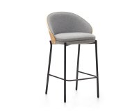 Eamy light grey stool in an ash wood veneer with a natural finish and black metal, 65 cm