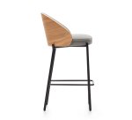 Taburete Eamy gris claro chapado en fresno con acabado natural y metal negro altura 65 cm