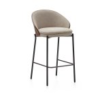 Tabouret Eamy marron clair placage de frêne finition wengué et métal noir hauteur 65 cm