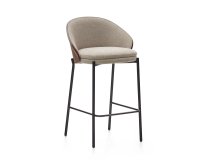Tabouret Eamy marron clair placage de frêne finition wengué et métal noir hauteur 65 cm