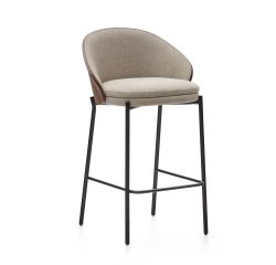 Tabouret Eamy marron clair placage de frêne finition wengué et métal noir hauteur 65 cm