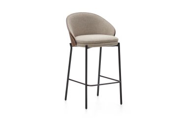 Eamy light brown stool in an ash wood veneer with a wenge finish and black metal, 65 cm