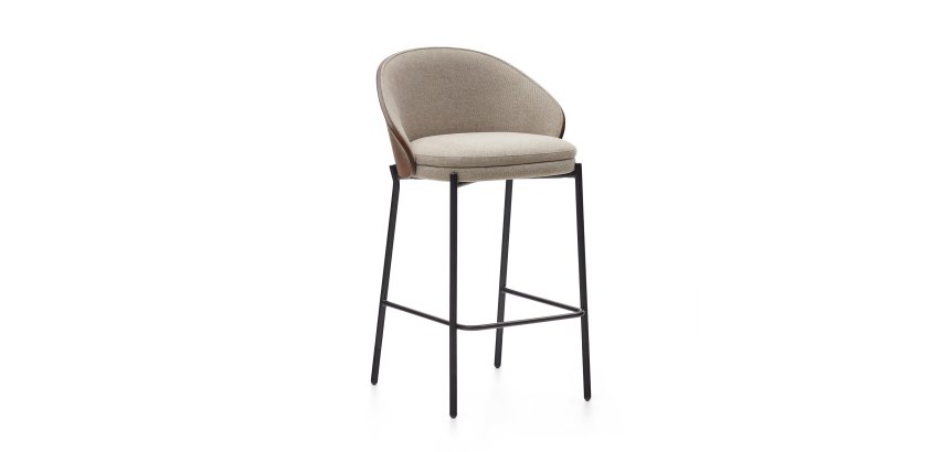 Tabouret Eamy marron clair placage de frêne finition wengué et métal noir hauteur 65 cm