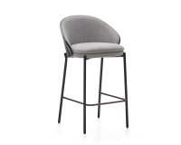 Eamy light grey stool in an ash wood veneer with a black finish and black metal, 65 cm
