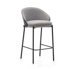 Tabouret Eamy gris clair placage de frêne finition noire et métal noir hauteur 65 cm