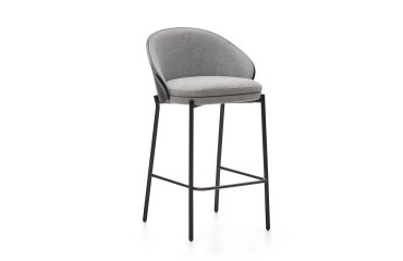 Eamy light grey stool in an ash wood veneer with a black finish and black metal, 65 cm