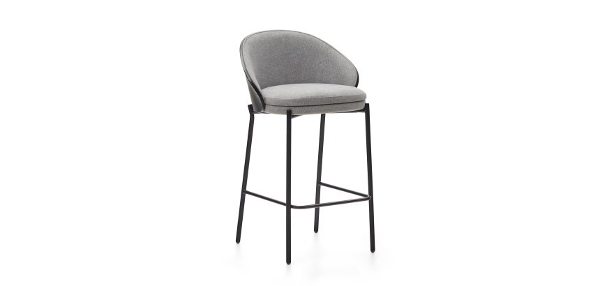Tabouret Eamy gris clair placage de frêne finition noire et métal noir hauteur 65 cm