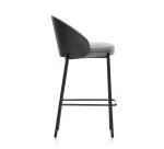 Tabouret Eamy gris clair placage de frêne finition noire et métal noir hauteur 65 cm