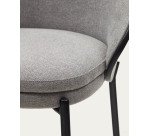 Tabouret Eamy gris clair placage de frêne finition noire et métal noir hauteur 65 cm