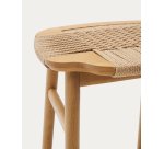 Enit stool made of beige paper cord and solid oak wood with natural finish, 43cm