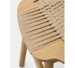 Enit stool made of beige paper cord and solid oak wood with natural finish, 43cm