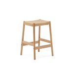 Stool Yalia in oak wood, natural finish and rope seat, height 65 cm