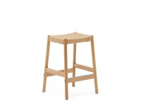Stool Yalia in oak wood, natural finish and rope seat, height 65 cm