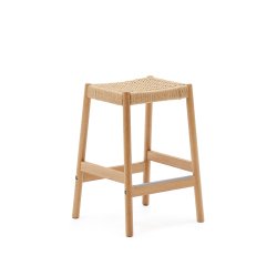 Stool Yalia in oak wood, natural finish and rope seat, height 65 cm