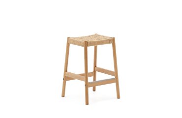 Stool Yalia in oak wood, natural finish and rope seat, height 65 cm