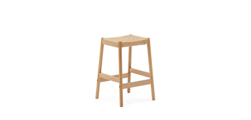 Hocker Yalia aus Eichenholz, natürliche Oberflächenbehandlung und Sitzfläche aus Seil, Höhe 65 cm
