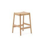 Stool Yalia in oak wood, natural finish and rope seat, height 65 cm