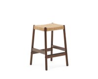 Stool Yalia in oak wood, walnut finish and rope seat, height 65 cm