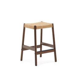 Stool Yalia in oak wood, walnut finish and rope seat, height 65 cm