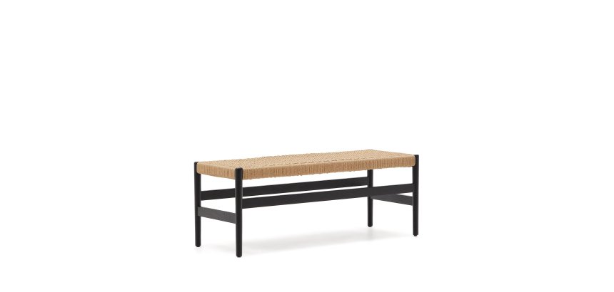 Banc Zaide en bois de chêne finition noire et assise en corde 120 cm
