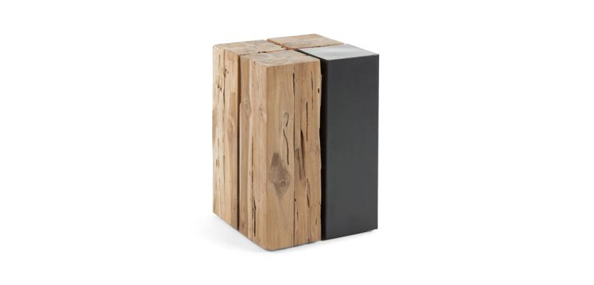 DE_Table d'appoint Kwango en bois de teck massif et métal 29 x 29 cm