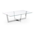 Table basse Plam en verre transparent et structure en acier chromé 120 x 70 cm