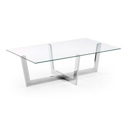 Mesa de centro Plam cristal transparente y estructura de acero acabado cromado 120 x 70 cm