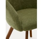 Chaise giratoire Marvin en chenille verte et pieds en bois de chêne finition noyer