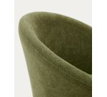 Chaise giratoire Marvin en chenille verte et pieds en bois de chêne finition noyer